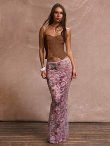 MUSERA 带骨架编织蕾丝边束身胸衣，适合度假、海滩、优雅浪漫的节日、伊比沙岛夜生活、夜店活动、性感秋季派对、优雅春夏派对。 - 棕色 - 查看 5