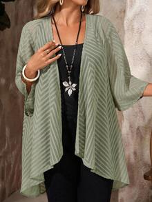 EMERY ROSE Plus Size Women Casual Versatile Long Sleeve Cardigan For Daily Wear - Mint Green - View 4