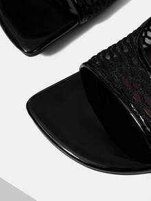 Mnmlis 女士高跟凉鞋春夏新款网面性感优雅风格套脚派对穿搭细高跟凉拖鞋 - 黑色 - 查看 4