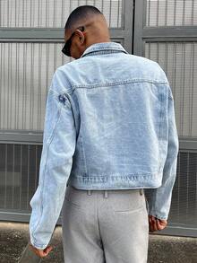 Ngobest Haus Ngobest Haus 男士浅蓝色落肩长袖短款休闲牛仔夹克 - 淺色水洗藍 - 查看 2