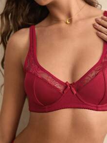 Charlaine 3件套女士内衣文胸，带衬垫撞色蕾丝缎面文胸 - 彩色 - 查看 6