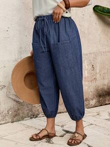 EMERY ROSE EMERY ROSE Jeans informales de talla grande con dobladillo con cordón - Azul - Ver 6