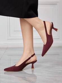 Sleekvia Women's New High-Heeled Pumps, Pointed Toe, Wine Glass Heel, Back Strap Style, Suede, Simple, Comfortable, Versatile, Elegant Office Heels - Bordeaux Red - View 8