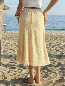 MainGRL 女士松紧腰镂空刺绣休闲裙 - 淡黃色 - 查看 2