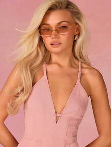 Athîral Denim Women's Casual Dusty Pink Denim Jumpsuit,Sleeveless Off Shoulder Deep V-Shaped Cross Tie Backless Outfit,Summer Vacation,Date,Street,Holiday Wear - Dusty Pink - View 6