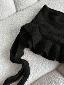 Elamini Women's Red Skirt, Fashion Summer Beach Outfit, Low Waist Hollow Out Ruffled Hem Mini Skirt, Versatile Sweet Vacation Style - Black - View 4