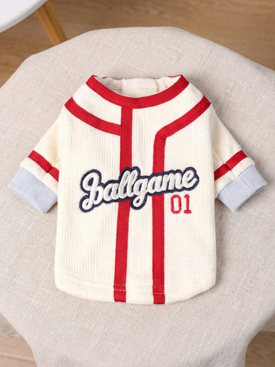 PETSIN 1pc Cat/Dog Universal Clothes, Vintage Pet Baseball Jacket, Contrasting Color Striped Cat And Dog Pullover - Beige - View 1