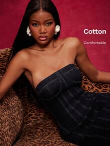 NYA SZN Denim Dress Sleeveless Fitted Bodycon Dark Wash Heart Cut OutWinter Date Event Party Golng Out Maxi Length Outfits For Women - Blue - View 1