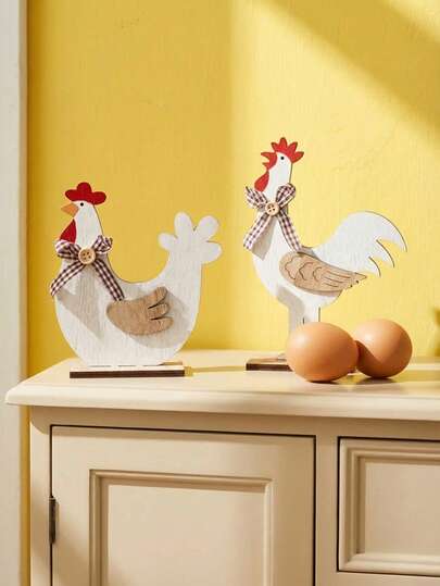 Joivida 1pc Easter Themed Party Decoration DIY Wooden Rooster With Wings Ornament Creative Desktop Decoration Suitable For Home And Party Decoration With Spring Tree Decorations, Easter Holiday Decoration