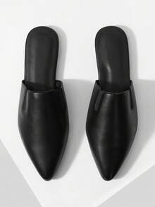 Mnmlis Mules planas de punta estrecha y estilo casual para mujer - Negro - Ver 1