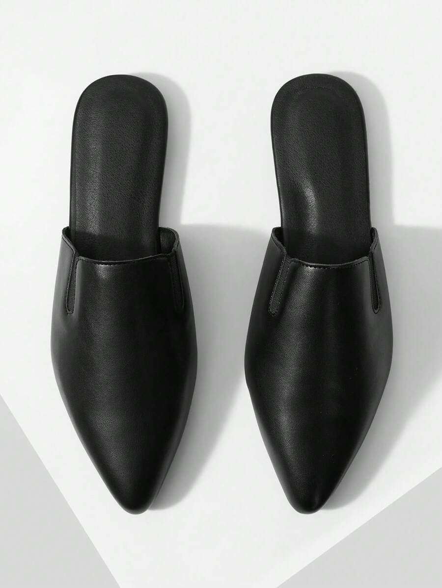 Mnmlis Mules planas de punta estrecha y estilo casual para mujer - Negro - Ver 1