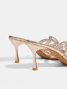 CUCCOO TILAWA 女鞋方头细跟香槟色透明镂空水钻性感时尚优雅华丽女式高跟凉鞋拖鞋配裙子日常百搭宴会派对女式凉鞋 - 香檳色 - 查看 9