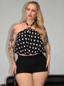 Arliah 女士新款现代金属装饰简约波点通勤吊带背心 - 黑色 - 查看 3