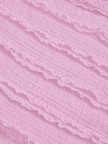 Sweetra Plus Size Women's Light Pink Cute Summer Holiday Vintage Vacation Dress,Textured Backless Double Layered Ruffle Hem Pleated Neckline Wedding Party - Pink - View 5