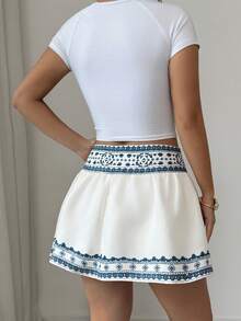 SHEIN Elenzya Elegant Print A-Line Skirt For Women - White - View 2