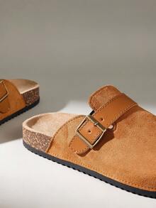 Solecia Women's Buckle Design Casual Slip-On Mules For Christmas - Camel - View 5