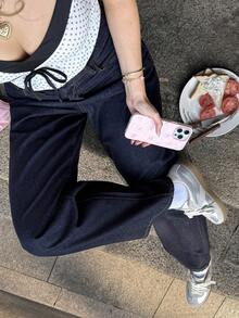 MainGRL 女士休闲日常口袋纽扣牛仔裤 - 藏蓝色 - 查看 4