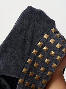 Bohemela 女士铆钉设计露肩镂空性感T恤 - 黑色 - 查看 9