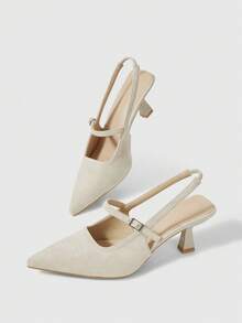 Sleekvia Scarpe con tacco alto da donna, punta affusolata, tacco a spillo, cinturino posteriore, cinturino , semplici, confortevoli, versatili, eleganti scarpe con tacco per l'ufficio - kaki medio - Visualizzare 8