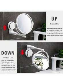 1Pc Foldable Extendable Bathroom Mirror, Wall Mounted, No Drilling Required, Single/Double Sided Wall Mounted Makeup Mirror, Home Decor, Suction Cup Wall Mounted Makeup Mirror, PVC Mirror Material - White - View 10