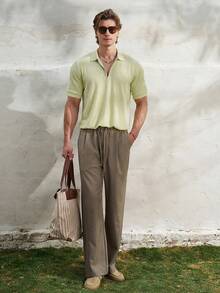Airaco 夏季庆典季薄荷绿半拉链纹理 Polo 衫，男士海滩度假装扮 - 綠色 - 查看 4