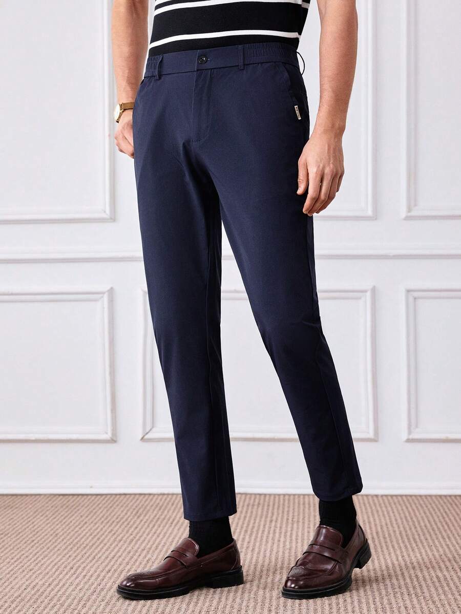 Officeau 男士字母刺绣口袋直筒休闲裤，修身时尚百搭，适合送给丈夫、男友，也适合朋友外出、聚会等场合。 - 寶藍色 - 查看 1