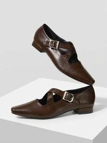 Mnmlis Solid Color Pointed Toe Casual Comfortable Versatile Flat Shoes, Suitable For Walking, Travel And Vacation - dark brown - View 5