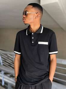 Ngobest Haus Ngobest Haus 男士撞色飾邊 Polo 衫 - 黑色 - 查看 6