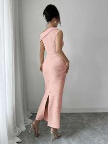 Modelyn Sleeveless Textured Metal Decor Dress For Women - Pink - View 6