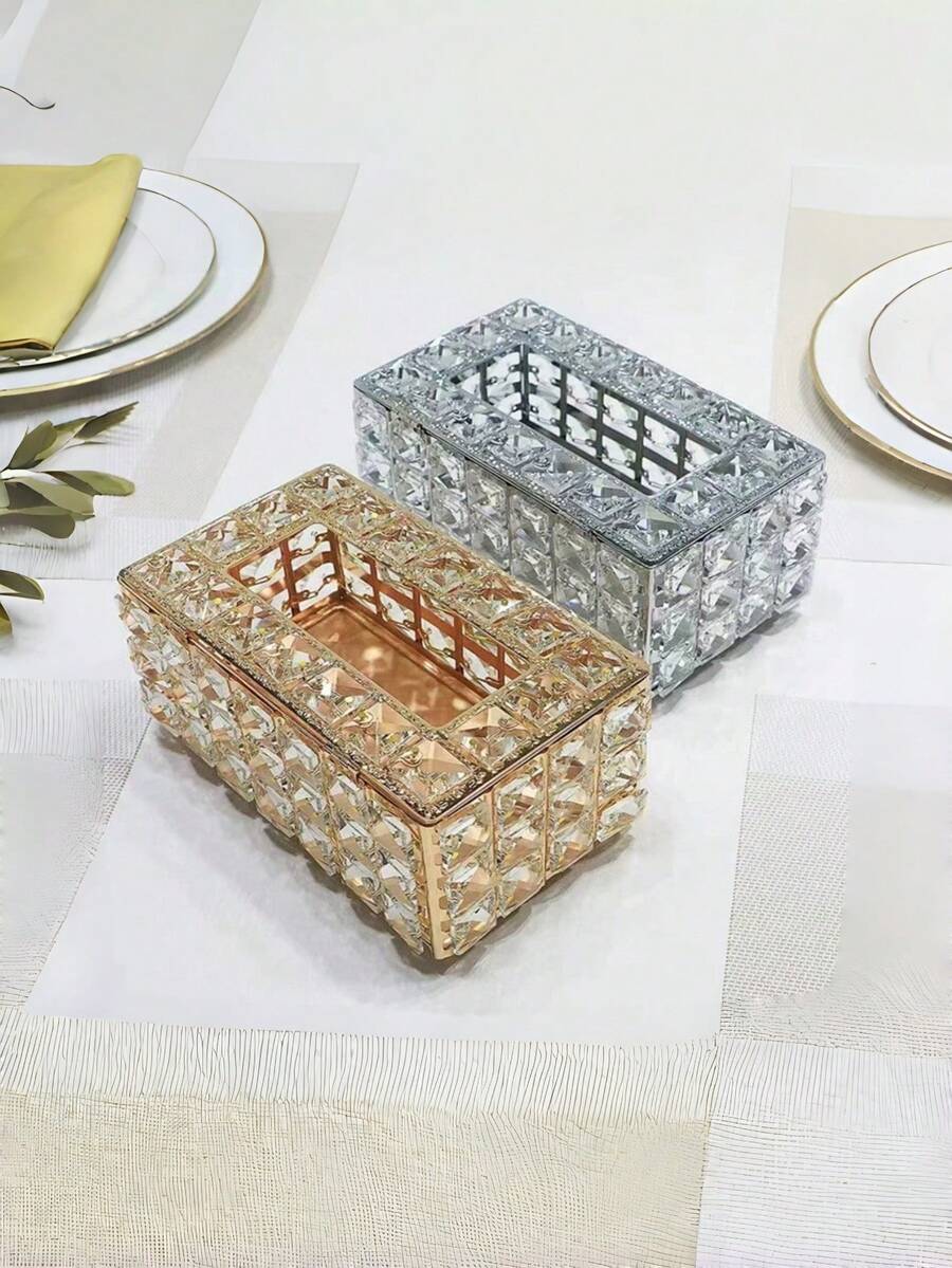 Soporte de papel higiénico de lujo para el hogar, caja de papel higiénico de cristal brillante, contenedor decorativo de pañuelos para el baño/escritorio - Multicolor - Ver 1