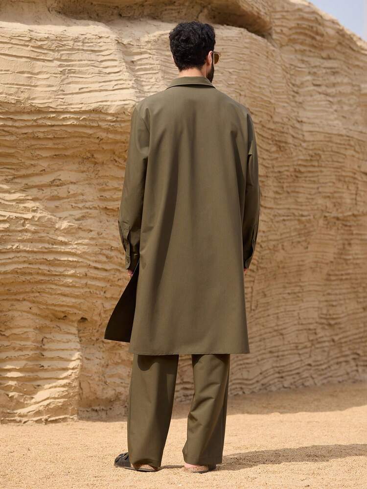 Men's Spring Military Green Robe Shirt And Pants Set Summer