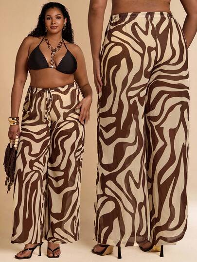 SHEIN BAE Plus Size Women Blue Sequin Elegant  Pants,Western Outfits For Women,Cowgirl Outfits For Women,Country Concert Outfit,Easter Dresses For Women,Shorts,Summer,Summer Clothes,Pants For Women,Summer Outfits For Women,Pants For Women,Trouser Pants For Women,Skirts For Women Plus Size,Plus Size Pants,Beach Pants,Women's New Zebra Print Low Waist Wide Leg Beach Cover Up Pants, Vacation Clothes Vacation Women Beach For Woman Boho Women's Clothing Country Concert , Western Wear Women Cover Ups For Swimwearbathing Suit Cover Up Swim Coverup Women Swimsuit Cover Up Beach Cover Up Women's Beach Cover-Up Cover Ups For Swimwear