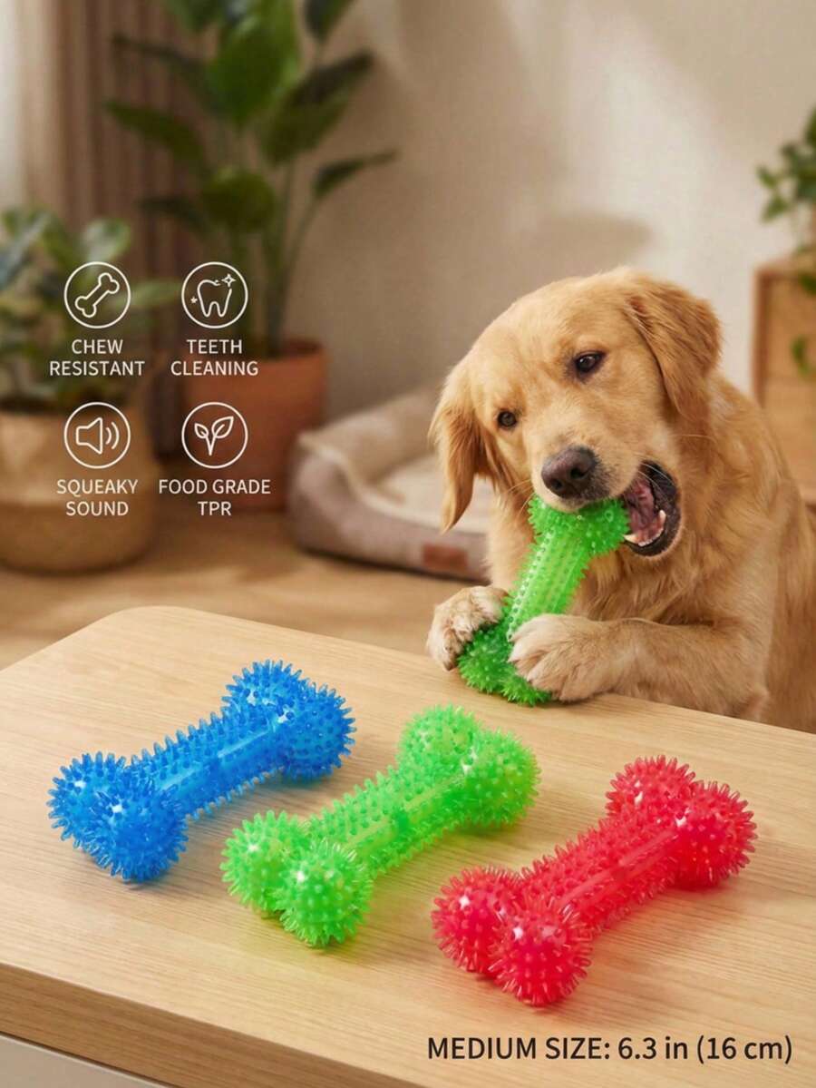PETSIN 1 pieza Juguete para mascotas de TPR - Hueso de perro con púas para limpieza dental - Multicolor - Ver 1