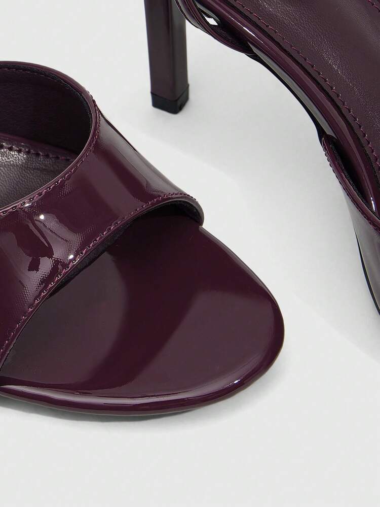 CUCCOO SZL Women's High-Heeled Sandals Round Toe 9CM Women's Elegant Thin-Heeled High-Heeled Shoes Adjustable Cross-Strap Buckle Easy To Wear, Mirror PU Material Burgundy High-Heeled Shoes, Kitten Heels, Dinner Shoes, Fashionable And Versatile, Suitable For Daily/Parties/Valentine's Day Dating/Spring Festival Thanksgiving Party Party/Commuter Office/Outer Wear Women's Shoes Prom Heels
