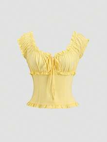 Sweetra Women's Casual Solid Color Top And Skirt 2 Pieces Set, Spring/Summer - Yellow - View 9
