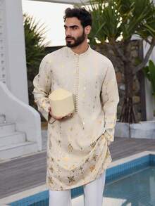 DAZY Spring Long Middle Eastern Style Apricot Men's Shirt Summer Vacation - Apricot - View 7