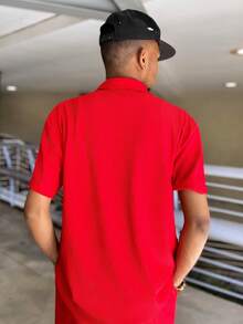 Ngobest Haus Ngobest Haus GloMan Men's Textured Solid Color Casual 2 Piece Outfits, Featuring A Button Placket, Loose Fit Short Sleeve Shirt And Drawstring Shorts Sets, Soft And Slightly Elastic, Comfortable And Breathable, Suitable For Street Wear, Casual Daily Wear, Weekend Outings, Social Gatherings, Red Vacation 2 Pieces Sets For Couple Matching - Red - View 2