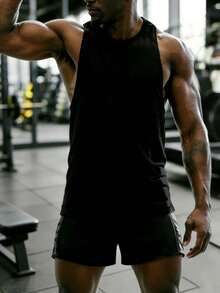 GymBeat Áo thun thể thao không tay nam, áo ba lỗ, áo tank top - Áo tập luyện & tập gym, tay áo rộng, thấm hút mồ hôi, thoáng khí, nhanh khô, in chữ GYM, màu đen, dáng regular fit, vải dệt kim, cổ tròn, hơi co giãn - Áo tank top thể thao không tay cổ tròn in chữ dành cho nam, áo tank top tập gym nam, áo tập gym, áo tập không tay, áo tank top nén dành cho nam, áo tập gym thoáng khí, nhẹ - màu đen - Xem 3