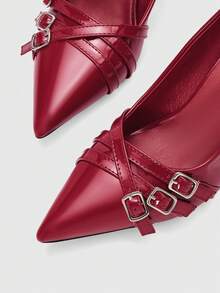 CUCCOO BIZCHIC Women's Fashionable And Elegant Pointed Toe Pumps, Summer - Red - View 3
