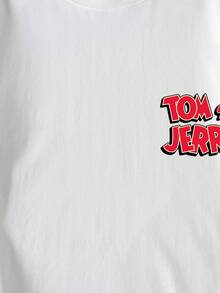 TOM & JERRY X SHEIN 女士休闲宽松圆领短袖T恤，适合夏季穿着（仅含一件女士T恤） - 白色 - 查看 6