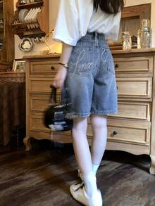 DAZY Women's Retro Washed Distressed Rhinestone Embellished Casual Denim Shorts Summer - Blue - View 10