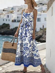 Franclia Women's Casual Floral Print Dress For Vacation - Apricot - View 5