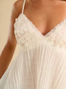 SHEIN BAE Áo camisole thời trang nữ thiết kế ren và đính sequin tương phản - Màu be - Xem 6