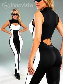 Innovista Ropa de baile sin mangas con contraste de color y calado para mujer - Blanco y Negro - Ver 6