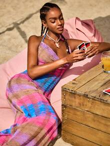 Swim Vcay Women's Vacation Striped Draped Neck Cover Up Dress - Multicolor - View 2