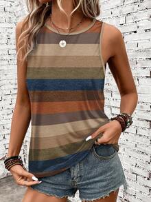 SHEIN LUNE Camiseta de tirantes de talla grande con rayas de contraste para el verano - Multicolor - Ver 4