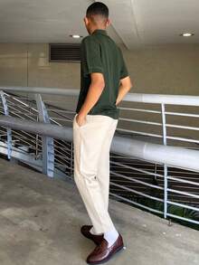 Ngobest Haus Ngobest Haus 男式纯色短袖休闲高领针织上衣 - 綠色 - 查看 2