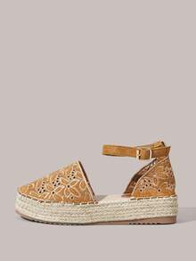 Styleloop 女士厚底圆头踝带刺绣休闲沙滩度假凉鞋，波西米亚风格 - 棕色 - 查看 3