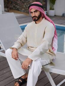 DAZY Camisa de manga larga para hombre de color albaricoque con diseño de abertura lateral, para verano - Multicolor - Ver 6