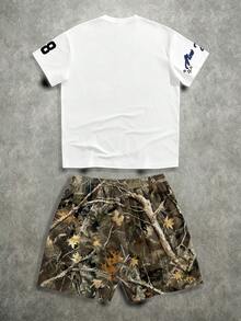 Manfinity ZONE917 宽松迷彩潮人卡通人物98笑脸T恤套装，送朋友的礼物 - 彩色 - 查看 5